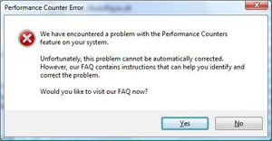 Performace Counter Error dialog box